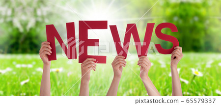 People Hands Holding Word News, Grass Meadow People Hands Holding Word News, Grass Meadow 65579337