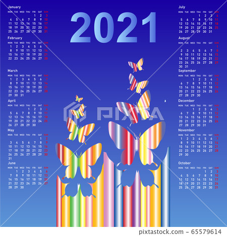 Stylish calendar with butterflies for 2021. Week 65579614