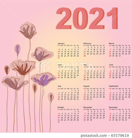 Stylish calendar with flowers for 2021 Week starts Stylish calendar with flowers for 2021 Week starts 65579619