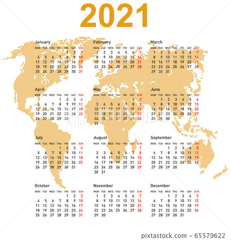 Calendar 21 With World Map Week Starts On Stock Illustration Calendar 21 With World Map Week Starts On Stock Illustration