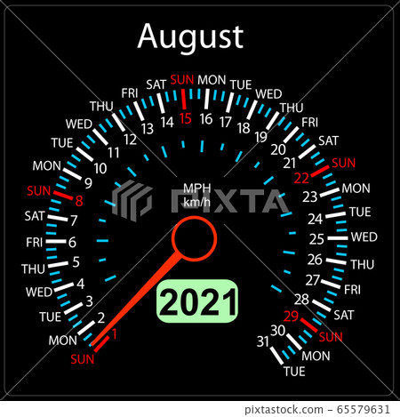 The 2021 year calendar speedometer car August 65579631