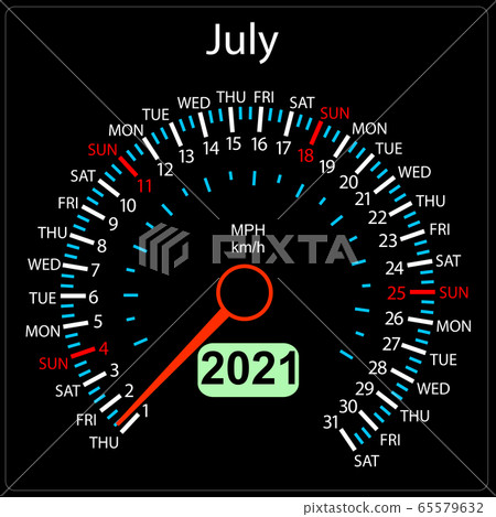 The 2021 year calendar speedometer a car July The 2021 year calendar speedometer a car July 65579632