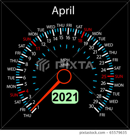 The 2021 year calendar speedometer car April The 2021 year calendar speedometer car April 65579635