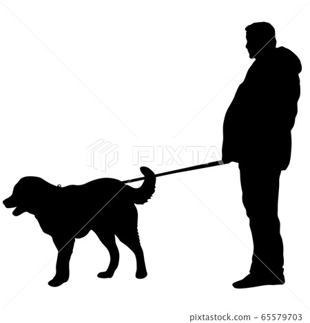 Silhouette of man and dog on a white background Silhouette of man and dog on a white background 65579703