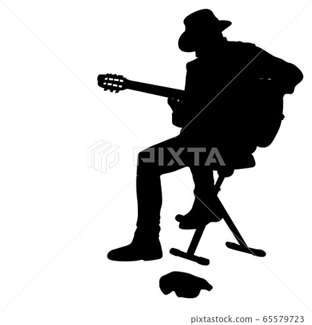 Silhouette musician plays the guitar on a white Silhouette musician plays the guitar on a white 65579723
