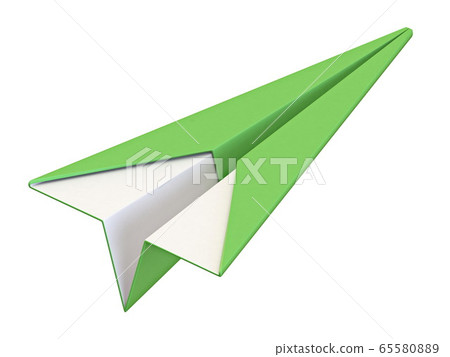 Green origami paper folded airplane 3D 65580889