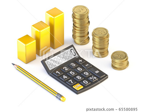 Budget concept finance graph, calculator, golden Budget concept finance graph, calculator, golden 65580895