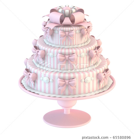 Pink white cake with ribbon bows 3D Pink white cake with ribbon bows 3D 65580896