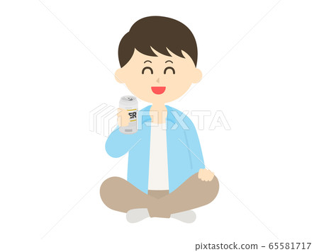 Illustration of a man sitting and drinking beer 65581717