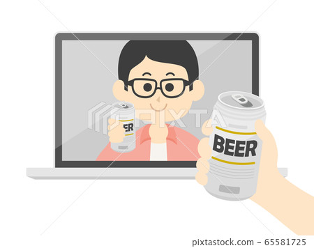 一個人在網上喝酒聚會的插圖 65581725