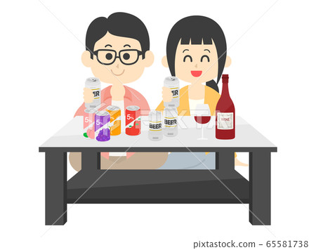 Illustration of a couple drinking alcohol at home 65581738