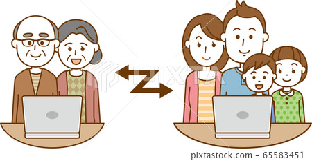 Image illustration of a family having a videophone conversation using a laptop 65583451