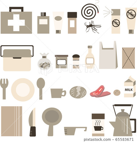 Camping equipment 2, cooking equipment, insect repellent, first aid set, etc. 65583671