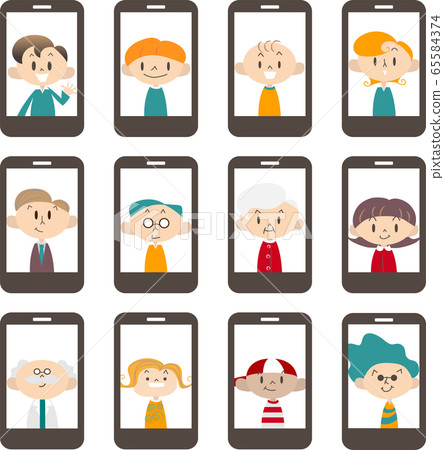 Smartphone screen Various people Smartphone screen Various people 65584374