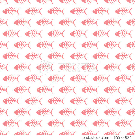 Fish bones Seamless pattern. Fish skeleton doodle, Hand drawn Cartoon Vector illustration. 65584924
