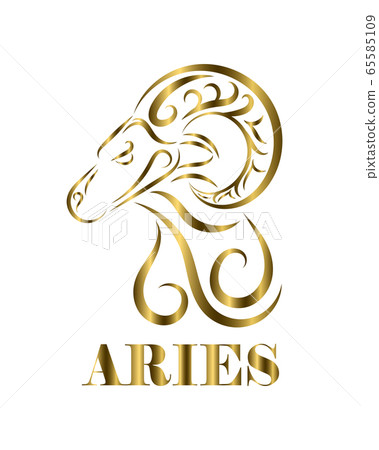 Golden line vector logo of sheep head. It is sign of Aries zodiac. Golden line vector logo of sheep head. It is sign of Aries zodiac. 65585109