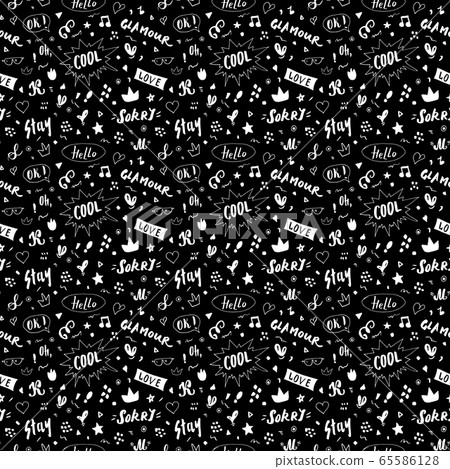 Doodle Seamless Pattern, hand drawn pop art signs and symbols background, Vector Illustration. Doodle Seamless Pattern, hand drawn pop art signs and symbols background, Vector Illustration. 65586128