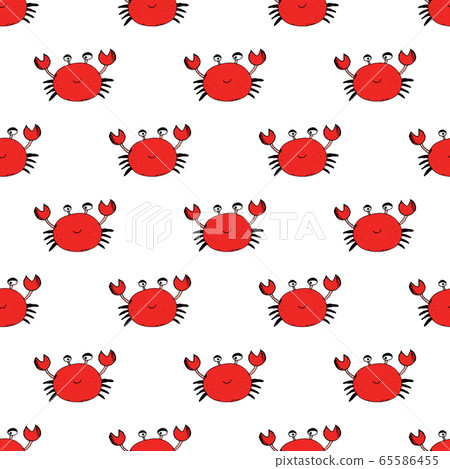 Cute Crab Seamless Pattern, Cartoon Hand Drawn... - Stock Illustration ...