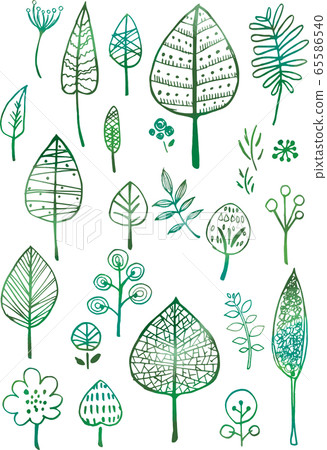 Scandinavian style: wood hand drawn line drawing leaf green illustration icon gradation watercolor natural 65586540