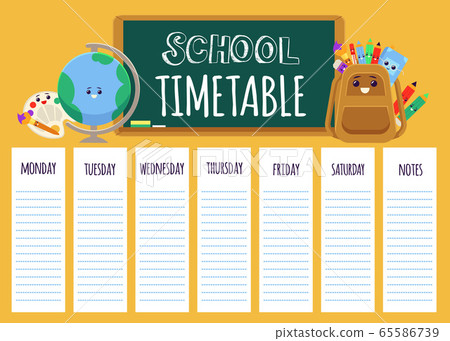 Cute children's school timetable with weekly... - Stock Illustration ...