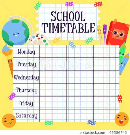 Cute school timetable for children with week... - Stock Illustration ...