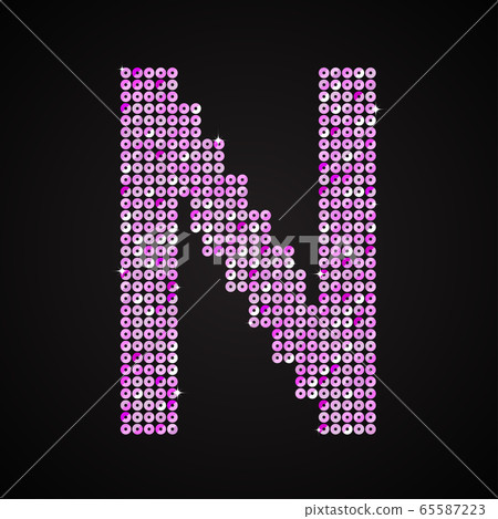 Vector purple pink glitter sequins dots letter - N - Stock Illustration ...