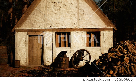 old wooden house in the autumn forest old wooden house in the autumn forest 65590606