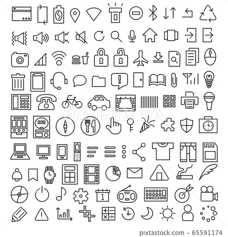 線描象物質例證智能手機SNS菜單射擊聲音家庭通知數據等。 65591174
