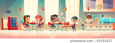 Children eat in school canteen 65591627