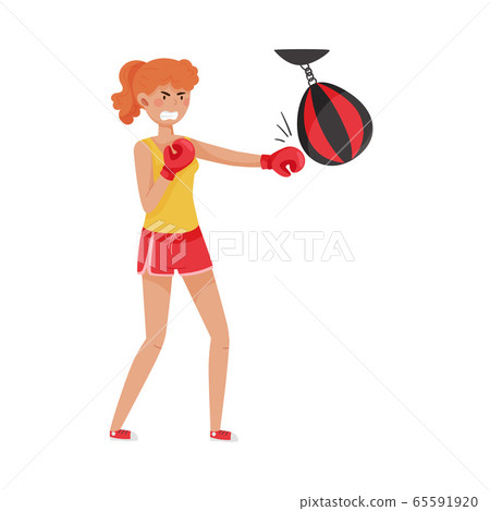 Angry Woman Beating Punching Bag to Reduce... - Stock Illustration ...