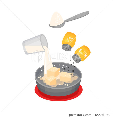 Making of Creamy Sauce with Milk and Butter for Lasagne Preparation Vector Illustration Making of Creamy Sauce with Milk and Butter for Lasagne Preparation Vector Illustration 65591959