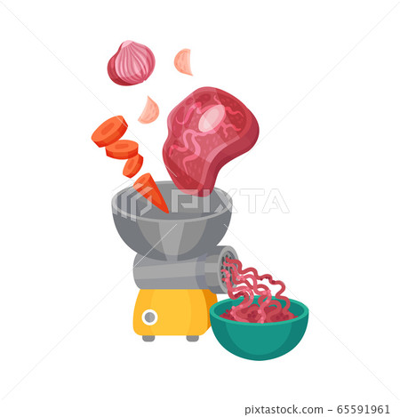 Meat and Vegetables Mincing for Lasagne Preparation Vector Illustration 65591961