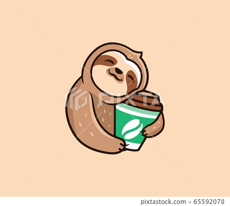 The logo funny sloth with coffee. Food logotype, cute animal sleep The logo funny sloth with coffee. Food logotype, cute animal sleep 65592078