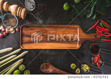 High dietary fibre health food concept with fruit, vegetables high in antioxidants. Spices, Tom Yum 65592543