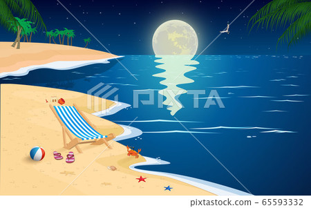 landscape of the beach in full moon night landscape of the beach in full moon night 65593332