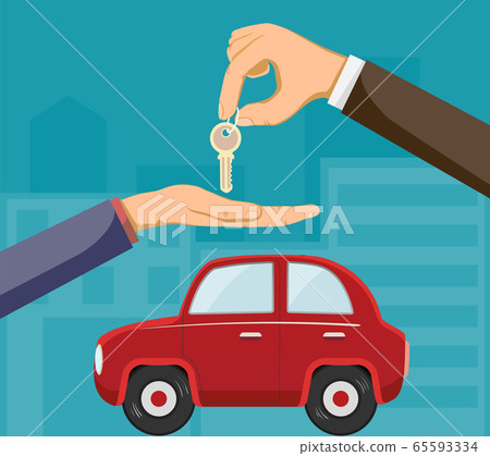 Seller of the car dealership gives the buyer the key Seller of the car dealership gives the buyer the key 65593334