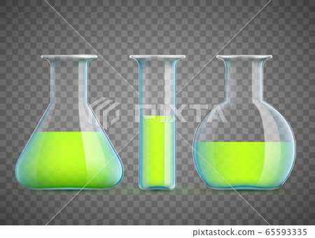 Chemical laboratory flask with green liquid. Chemical laboratory flask with green liquid. 65593335