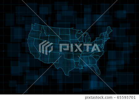 HUD map of the USA. Futuristic digital dark blue background. Vector 65593701