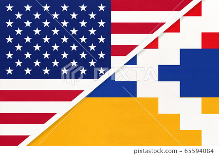 USA and Artsakh national flag from textile. USA and Artsakh national flag from textile. 65594084