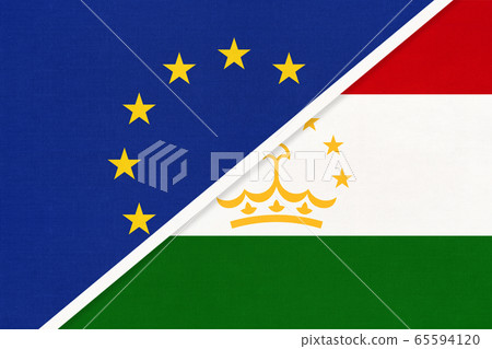 European Union or EU and Tajikistan national flag European Union or EU and Tajikistan national flag 65594120