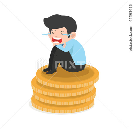 Businessman crying sad on coin Businessman crying sad on coin 65595616