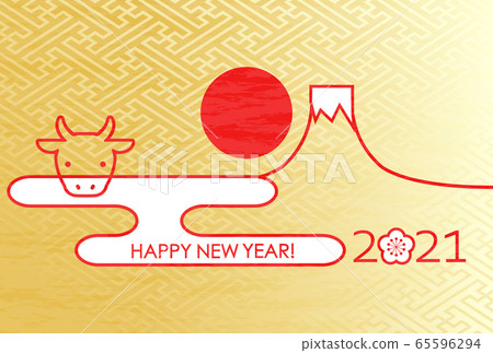 2021 New Year card Ushi Fuji first sunrise 65596294