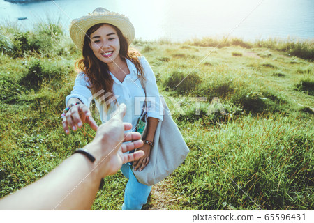 Asian lover couple woman and man travel nature. Travel relax. sea In the summer 65596431