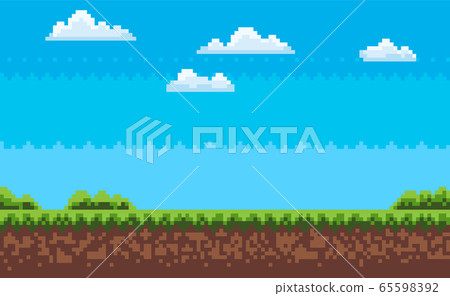 Computer Graphic of Pixel Game, Evening Map Vector - Stock