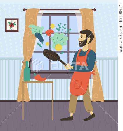 Man Cooking Dinner at Home, Hobby of Male Person 65598604