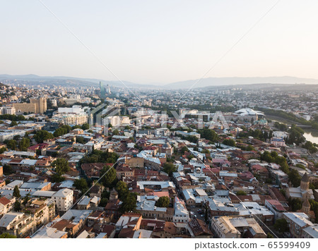 Aerial beautiful panoramic view of Tbilisi old center, Georgia Aerial beautiful panoramic view of Tbilisi old center, Georgia 65599409