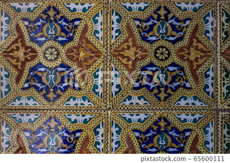 Geometrical motive of a wall tiles, Morocco Geometrical motive of a wall tiles, Morocco 65600111