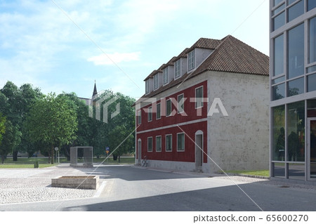 Daytime cityscape empty streets and area 3d illustration 65600270