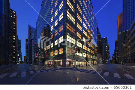 Evening city landscape empty streets 3d illustration Evening city landscape empty streets 3d illustration 65600301