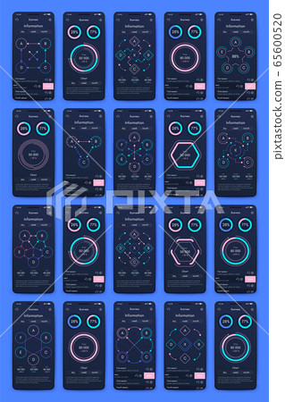 Modern infographic vector elements for business brochures. Use in website, corporate brochure, advertising and marketing. Pie charts, line graphs, bar graphs and timelines. 65600520